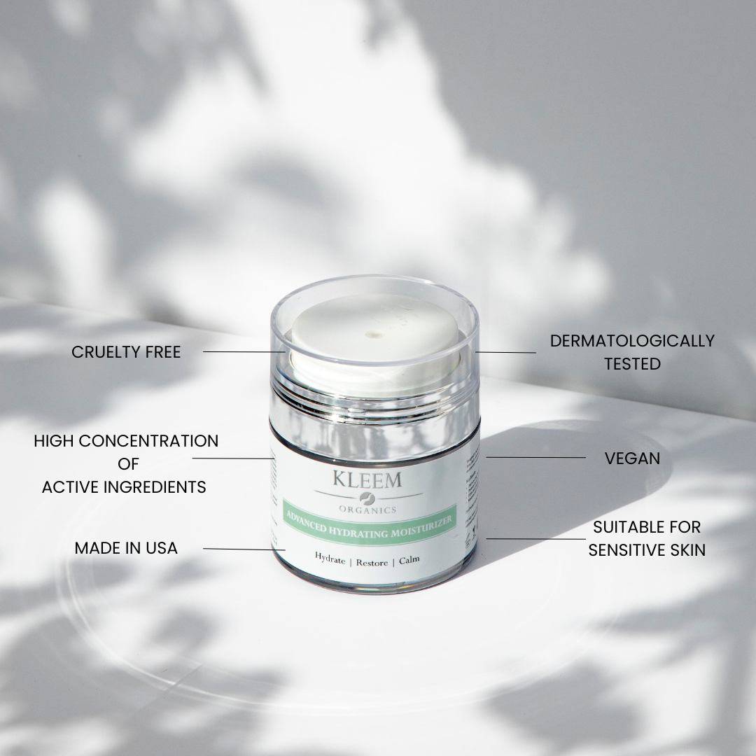 Advanced Hydrating Moisturizer certification like: Cruelty free, Made in USA, Dermatologically tested, Vegan. High concentration of active ingredients and suitable for sensitive skin