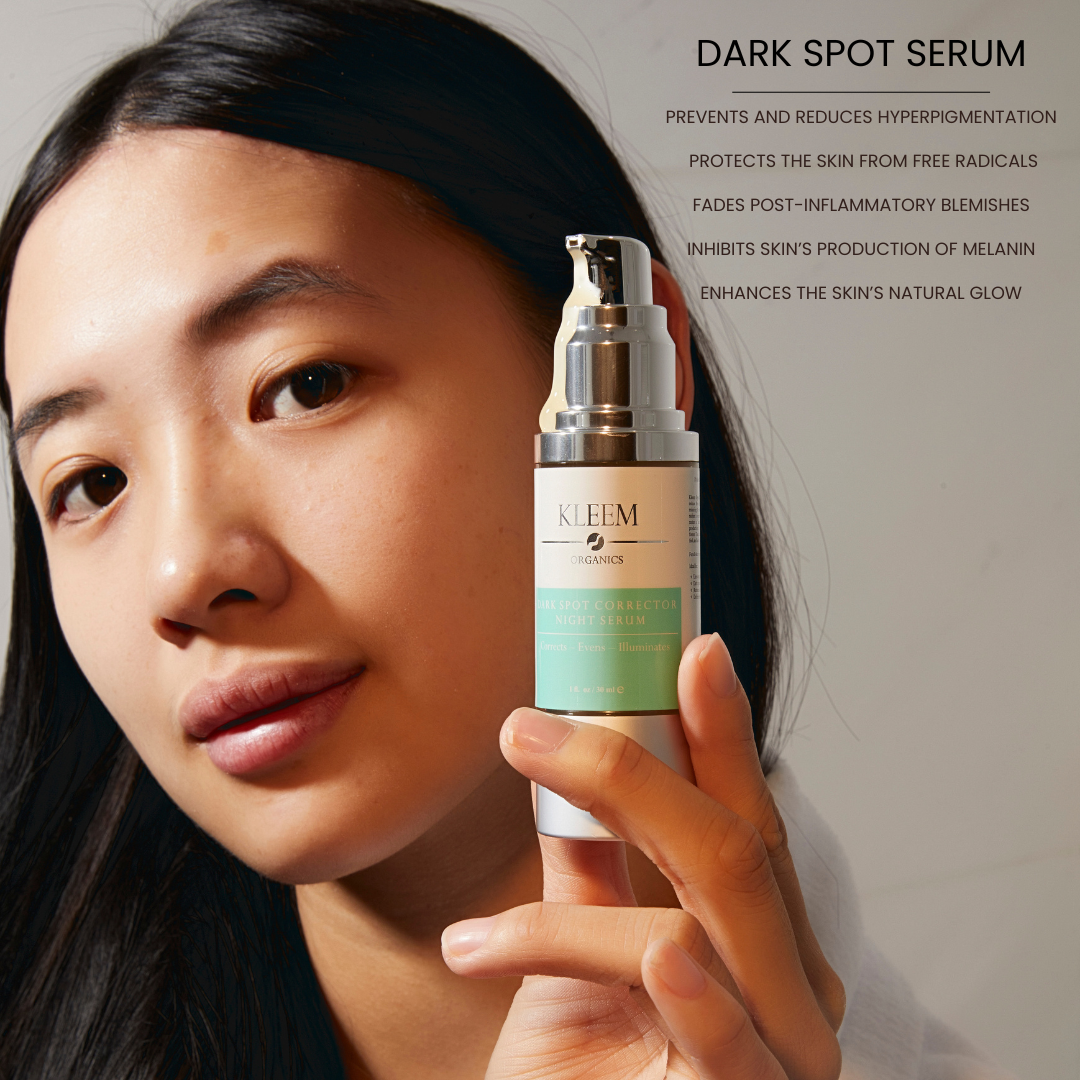 Kleem Dark Spots Serum list of benefits like Prevents and reduces hyperpigmentation and dark spots, fades post-inflammatory blemishes, Enhances skin natural glow