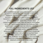 Full ingredients list of Kleem Organics Advanced Hydrating Moisturizer which includes Hyaluronic Acid, Aloe, Panthenol, Green tea, Jojoba oil, and Vitamins