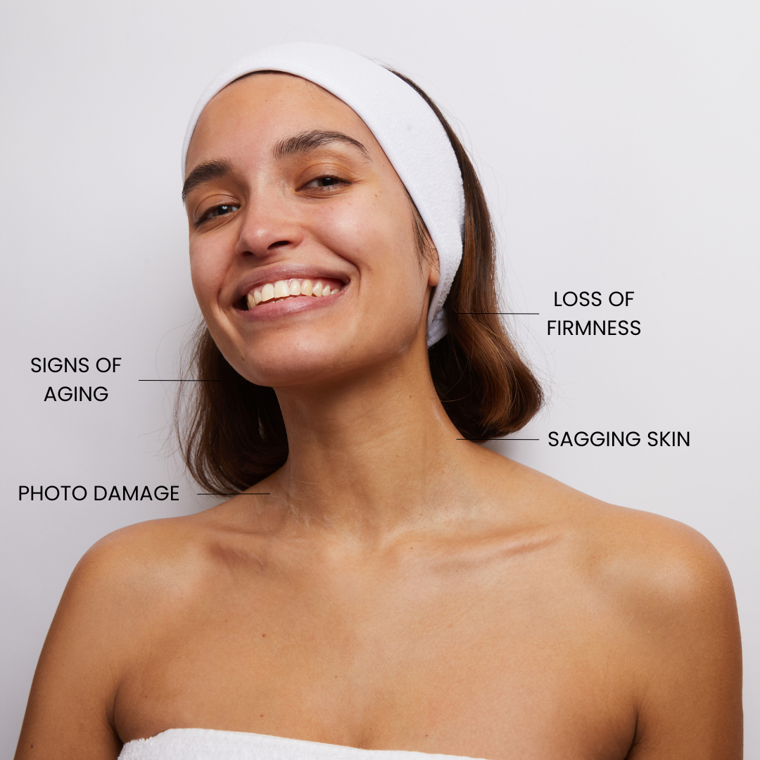 Kleem Organics Neck & Décolleté Firming Cream list of skin concerns: Signs of aging, Loss of firmness, Photo damage, Sagging skin