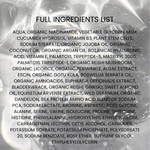 ingredient list of Kleem Organics Eye Cream – featuring Niacinamide, Hyaluronic Acid, and Peptides for firming and hydration