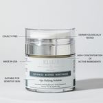 Kleem Organics Retinol Night Cream certification like: cruelty free, made in USA, dermatologically tested