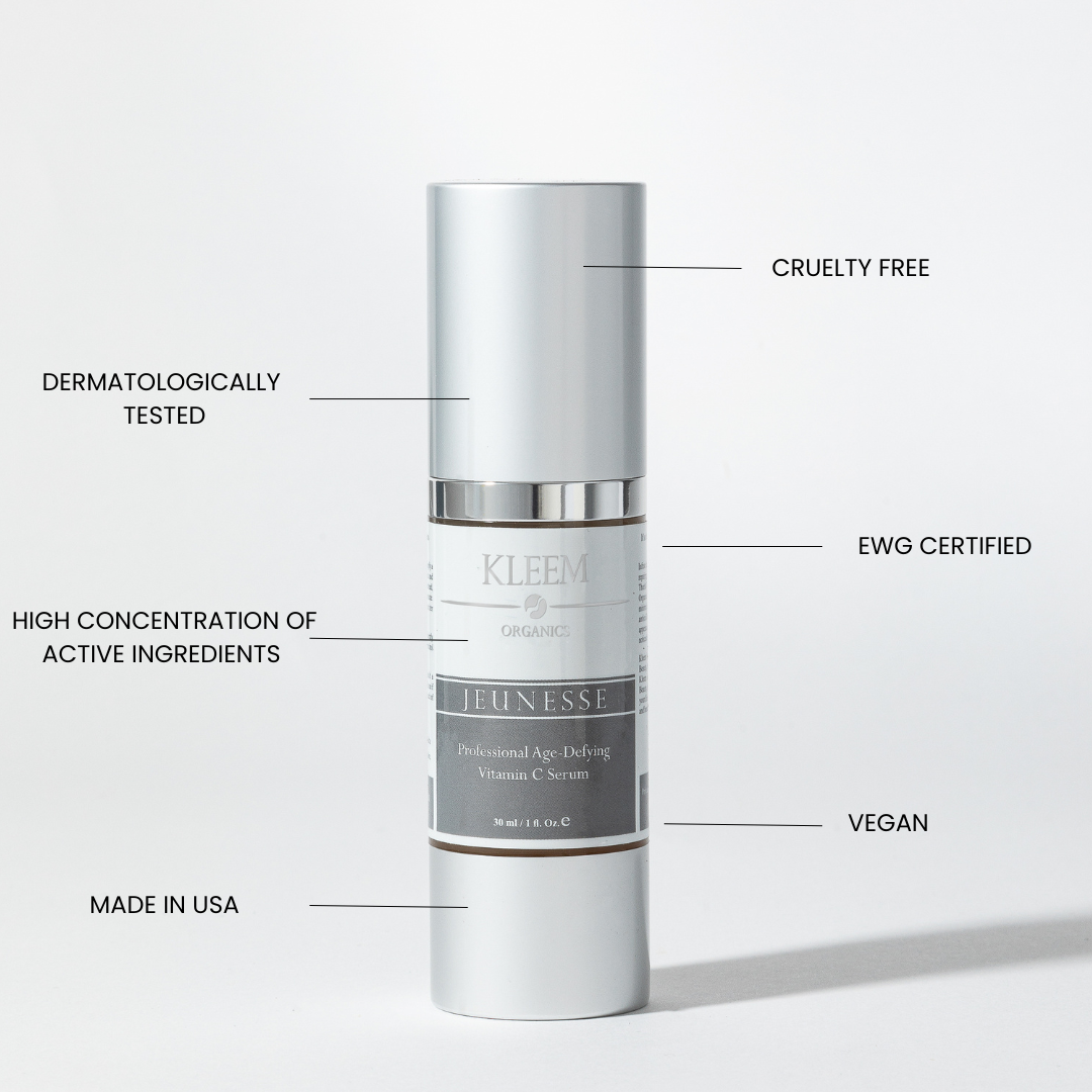 Kleem Organics Vitamin C Serum is cruelty free, Dermatologically tested, EWG certified, made in USA and Vegan