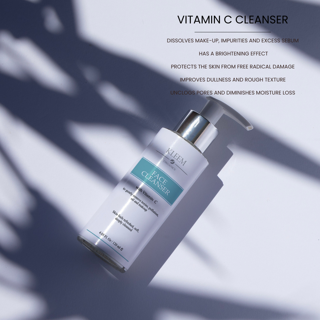 Vitamin C Face Cleanser benefits like: Cleanses protecting skin from radical damage, Removes makeup and impurities, Improves dullness and rough texture, Unclogs pores, Diminishes moisture loss, Has a brightening effect